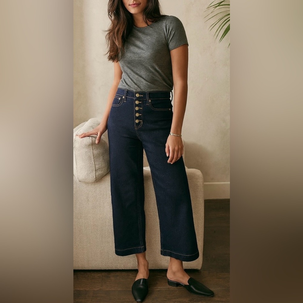 Banana Republic High Rise, Wide-leg cropped, Exposed Button-Fly Jeans, EUC